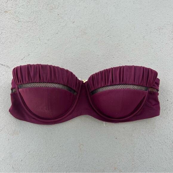 Victoria’s Secret 34D  Merlot Fishnet Ruffle The Flirt Bandeau Bikini Top - Picture 1 of 6